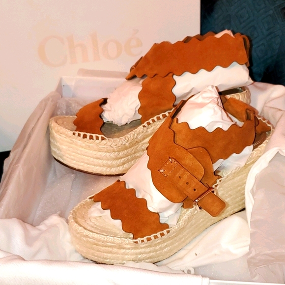 Chloe Ochre Lauren Espadrille Wedges 38 - Picture 1 of 4